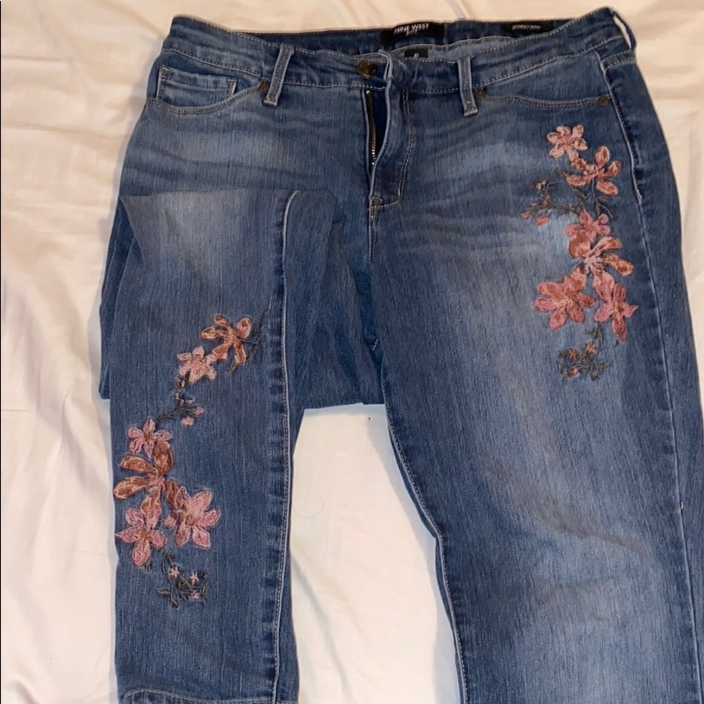 Nine West Embroidered Skinny Jeans